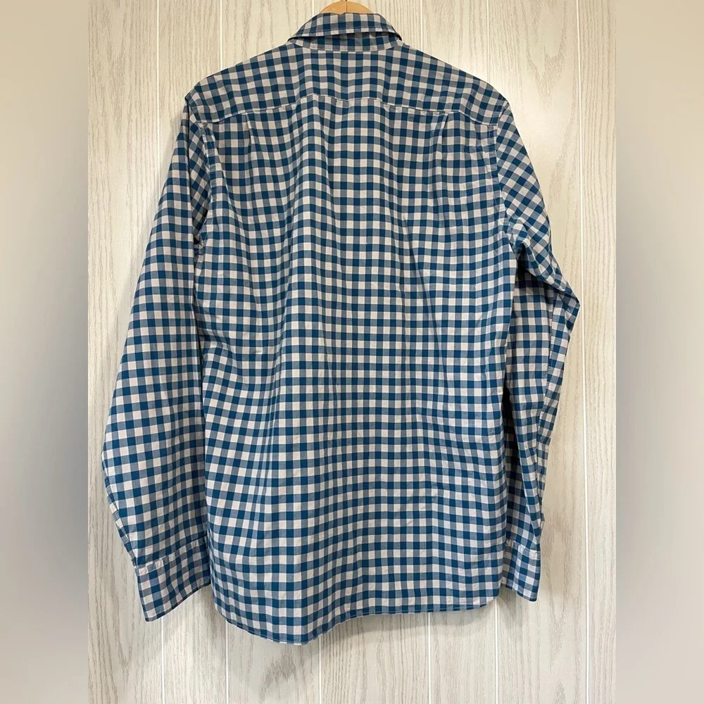 J.Crew Blue & Greige Gingham Button Front Shirt Large Tall